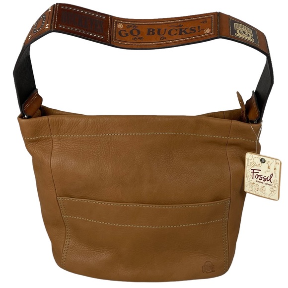 Fossil Handbags - Fossil Ohio State Saddle Handbag Leather NWT Brown Red Black